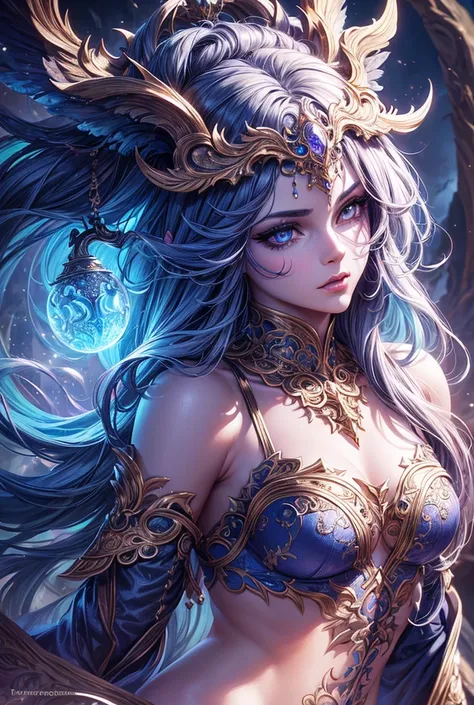 A gorgeous beast girl, upper body, beautiful detailed eyes, beautiful detailed lips, extremely detailed eyes and face, long eyelashes, mystical creature, fantasy character, intricate digital art, cinematic lighting, dramatic contrast, vibrant colors, highl...