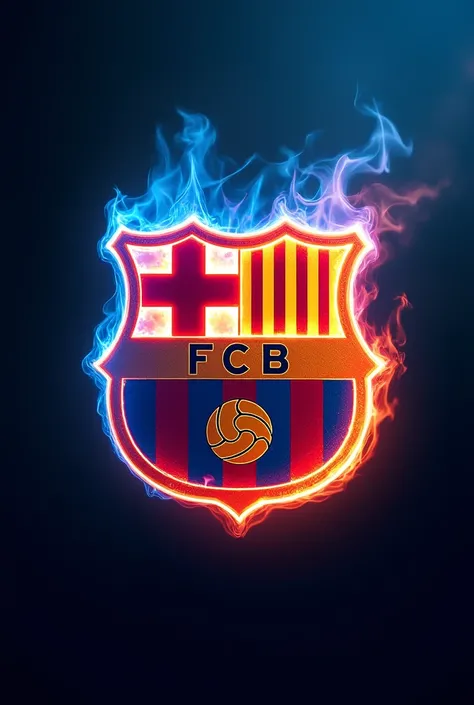 The FCBARCELONA logo but with blue and red fire 