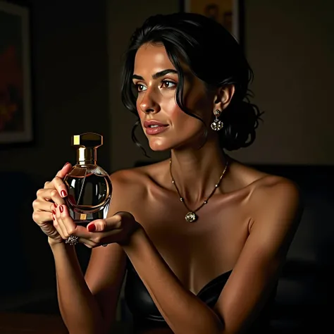 a beautiful cordobesian, andalucia woman, chiquita la piconera cuadro detailed face and body, sensual expression, photographing a perfume, lubin akkab, hyperrealistic studio, dramatic lighting, high quality professional photography, elegant, sophisticated,...