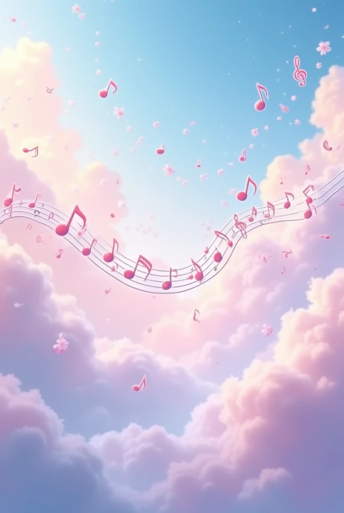 Cute sky with flowing musical notes