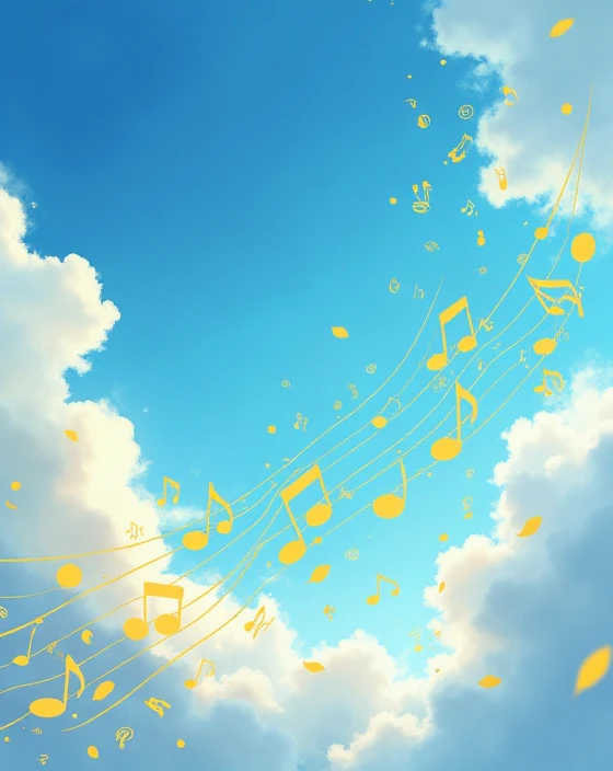 A cute sky with yellow musical notes flowing