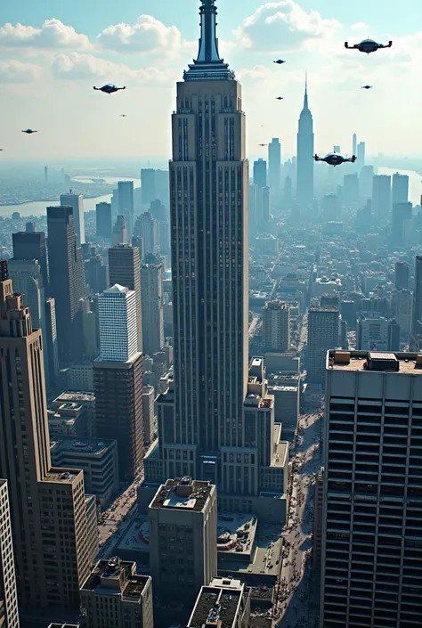 (Generates an image of New York City from above the Empire State Building, a futuristic city with high definition)