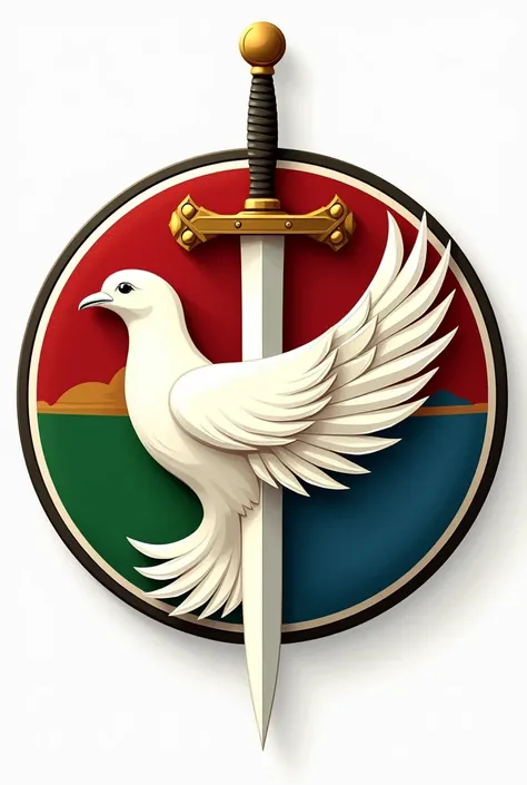 I want a coat of arms that contains a dove and a sword as a symbol. I made it more African. I left it in the color palette of white, red, green and blue and left it as a coat of arms. I made it round but with different tones of the same palette. I made it ...