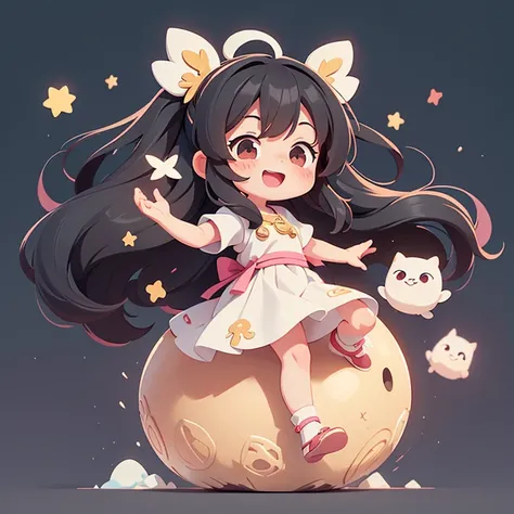 １people、Happy atmosphere，Cute Style，Cute cartoon，round background，masterpiece　Long black hair　Cute Characters　 Anime Style　The whole body is visible　Charm　High resolution　delicate　BC　Ancient Greece and the Maya
