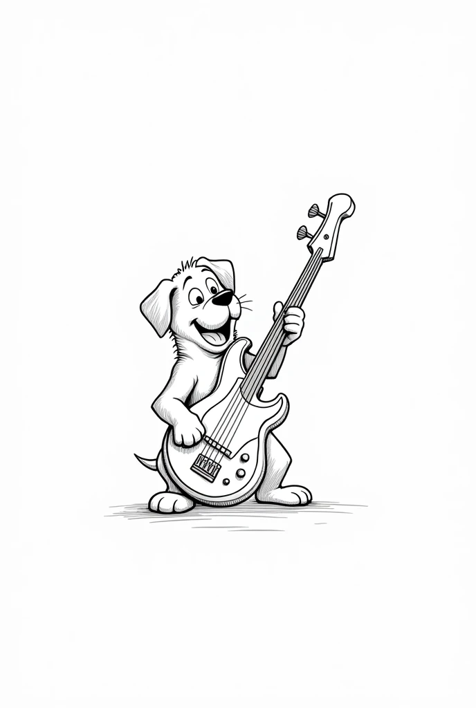 Line drawing of dog playing bass
