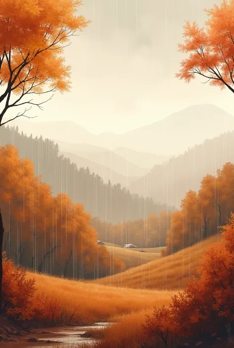 Dark Autumn rain, Fall Lofi, landscape,water color