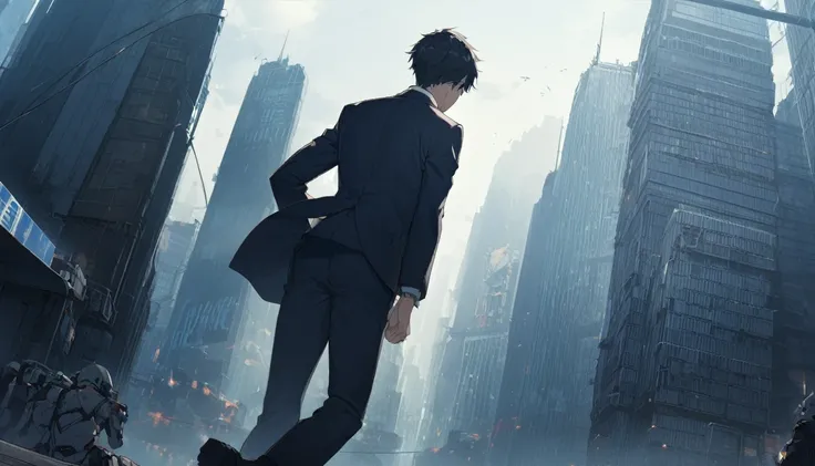 City,Sad young man,suit,About to jump