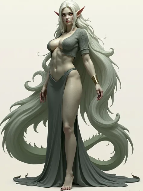 (((Sharp detailsパーフェクトフェイス))), (Huge breasts), ( Supports the hips), Detailed skin, ((masterpiece)), Highest quality, (Sharp details), 4K, (((Married Woman))), ((White skin)), (Pointed Ears), (Lizard tail), (Platinum Hair), (Muscular), Sweat,  (Dragon Girl...