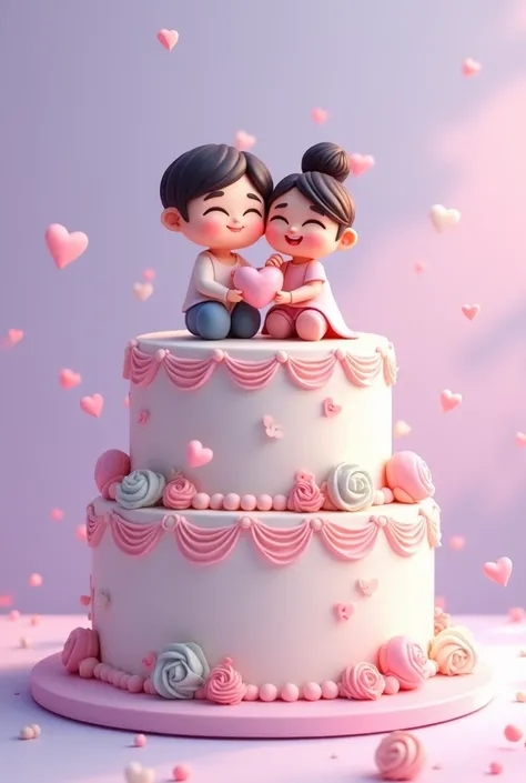 violet cake design with couple cartoon