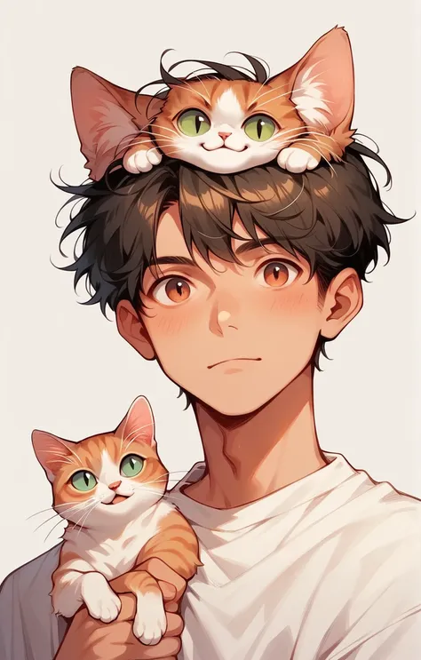 score_9, score_8_up, score_7_up, score_6_up,  p3tl0v3, 1boy, cat, cat on head