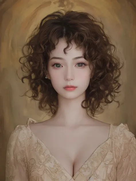 (Highest quality、8k、32K、masterpiece、Oil paints:1.2)、(Realistic)、(High resolution)、(Very detailed、Attention to detail、Rich skin detail)、Very cute face、Big eyes、Natural Makeup、One girl、独奏, Upper Body、Round and small face、perfect female body, large breasts, c...