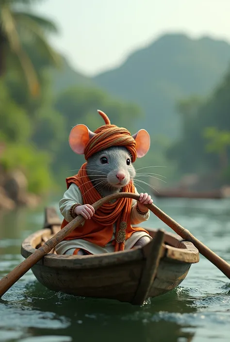 Rat drive a boat wearing maharashtrian koli male dress 