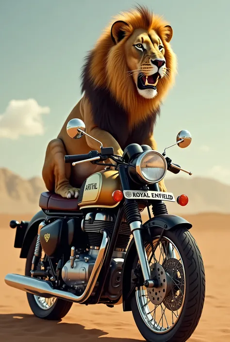 lion sitting on royal Enfield