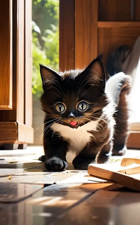 cute、Kitten playing innocently、Depicting a lovely and soothing scene、 Smile a little