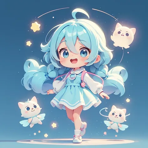 １people、Happy atmosphere，Cute Style，Cute cartoon，round background，masterpiece　Fairy　Long light blue hair　Cute Characters　 Anime Style　The whole body is visible　Charm　High resolution　delicate　doctor　White
