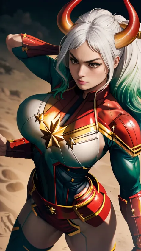 foto de corpo inteiro, yamato version of captain marvel, (best qualityer:1.3), sultry posing, captain marvel, (demon girl), very...