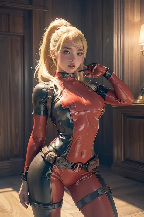 (((3d,cgi))) “cartoon art-style” realistic portrait of a sexy and busty female superhero character in the style of deadpool, i h...