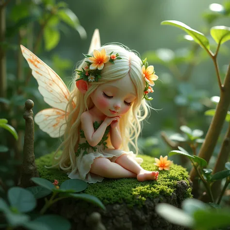 little fairy sitting on a plant