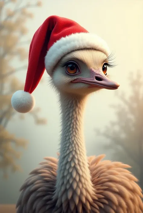 The Emu bird wearing a Santa hat