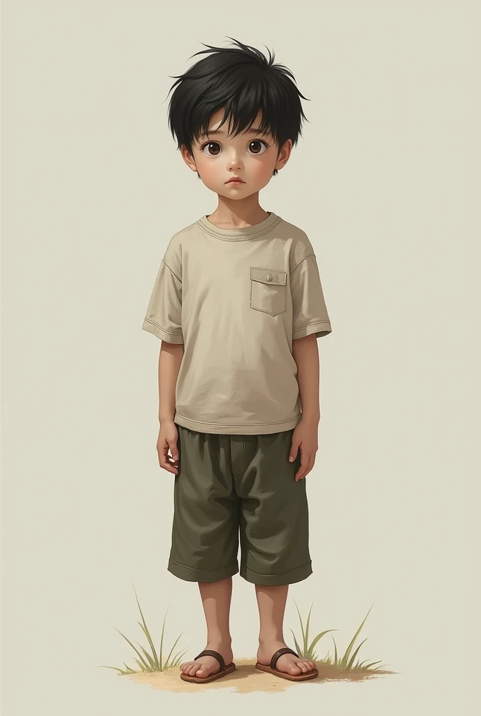 Boy with short hair , dark, White skin,
head to toe photo 
