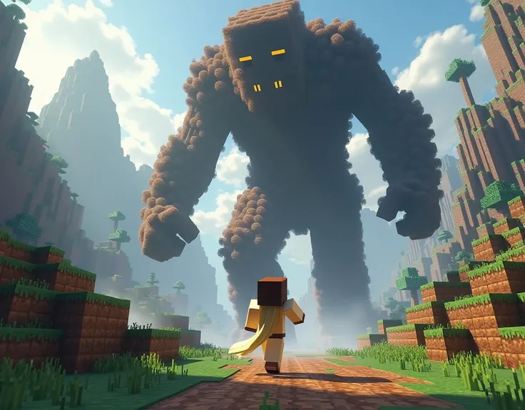 We need an image that is similar to Minecraft in which a Jesus is chasing a large entity Jesus Minecraft Image