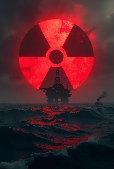 CLAN NAME IN CLEAR LETTERS T9. AGAINST A BACKGROUND OF A RED RADIATION SIGN. SEA BELOW. OIL RIG IN THE BACKGROUND. Slogan: We charge and attack, We went to Hell and back