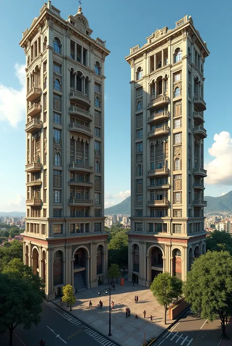 A set of two very tall residential buildings, In the traditional Brazilian style