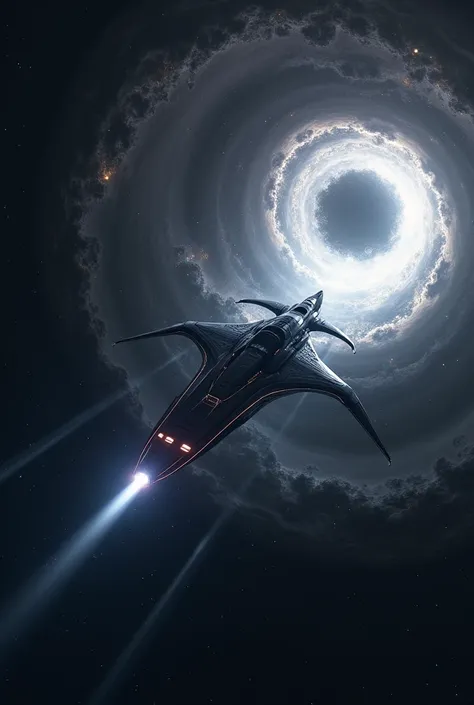 A space ship in milkway galaxy, near a black hole