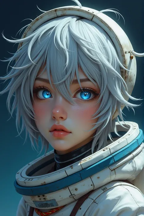 (Get a closer look at more masterpieces:1.5)0.9], (Space and astronauts:1.2) (Messy silver hair:1.1) (Heterochromia xanthochromia and blue eyes:1.2) (Colored stars in the eyes:1.0) (shining:1.1) (thick lips:0.9)Upper body