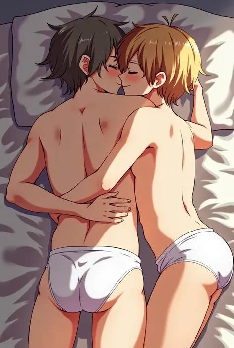 anime 2 shota boys sleeping hugging each other in their underwear showing their asses 