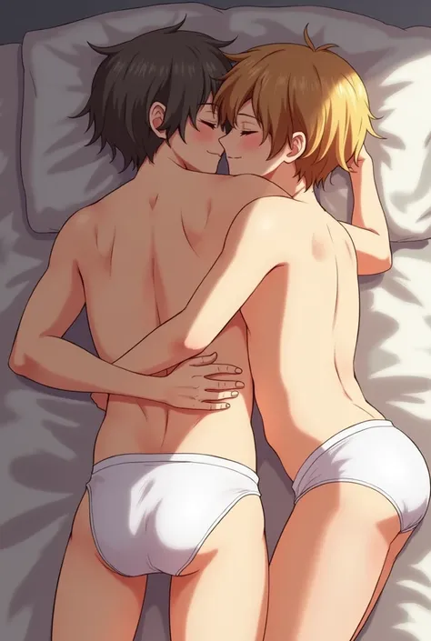 anime 2 shota boys sleeping hugging each other in their underwear showing their asses 