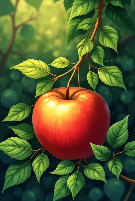 Lots of green leaves with apple in illustration 