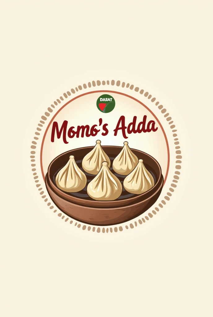 Momos Adda Brand logo in round shape with momo food pic