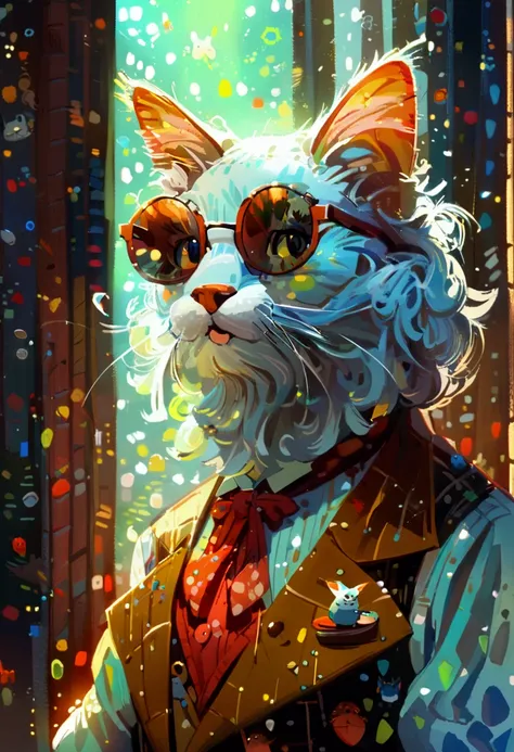 2d a tall old male cat teacher, middle aged, 50s, dressed as a teacher in a vest, 2d cartoon style, full body, solo, whimsical, adorable, masterpiece, 8k, cinematic lighting, award winning digital art