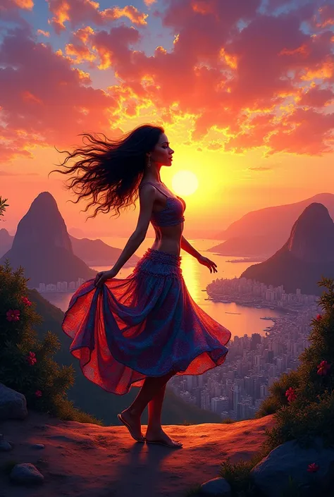 Create a song cover for a song called ,,Please Say&#39;&#39; where a Brazilian woman is dancing in the sunset of Rio