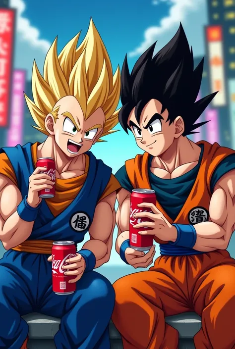 Vegeta and Son Goku Drinking Coca Cola