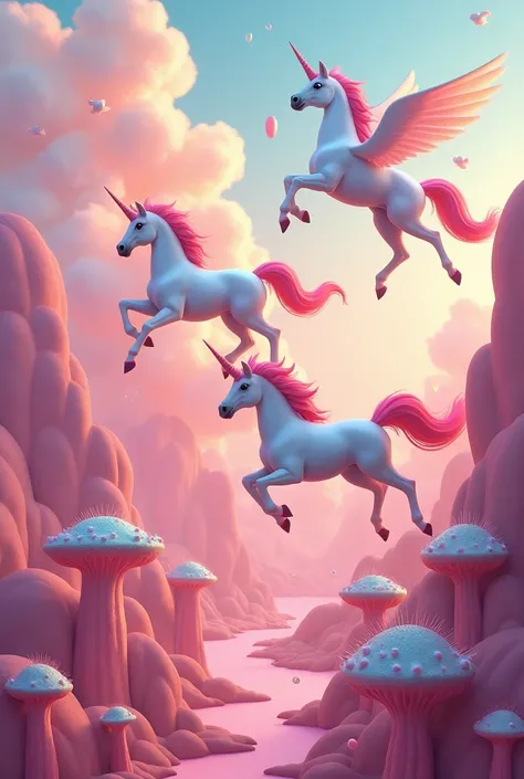 A pink world with clouds shaped like edible breasts. Flying unicorns that jump around and fart rainbows. Flowers shaped like spiky magic mushrooms and flying sperm. A Belle epoc picture