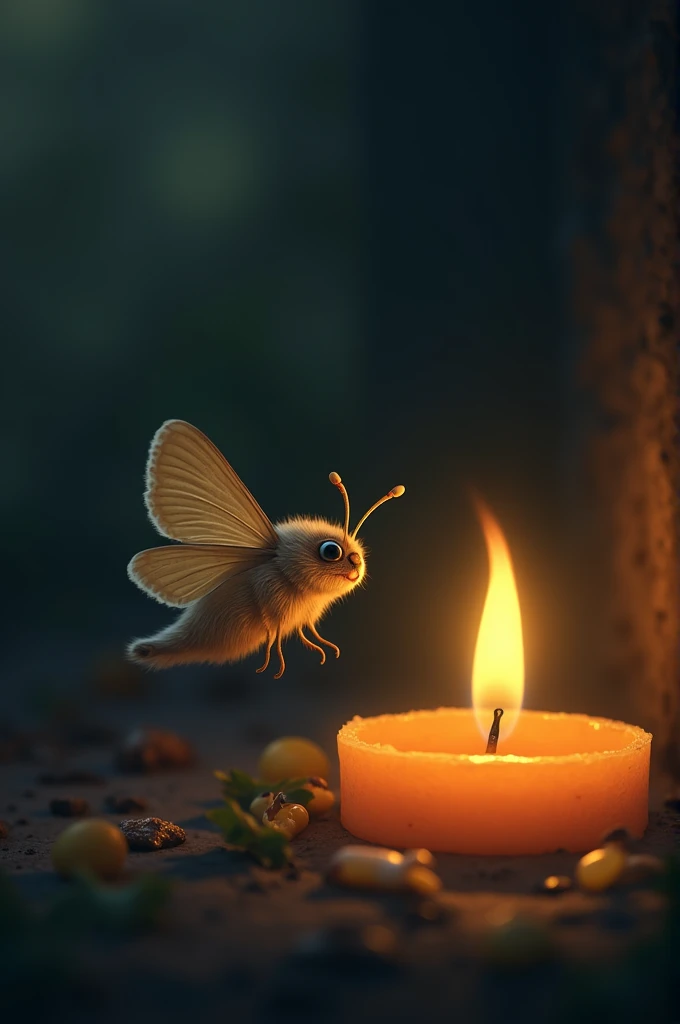 Small moth fly to the fire