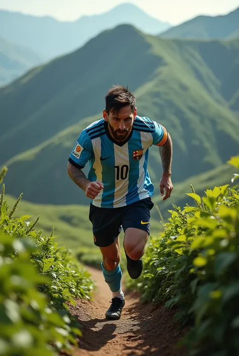 Messi is climbing a hill