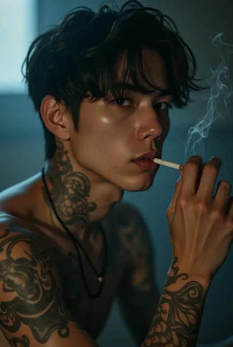 Taehyung from bts tattooed smoking 