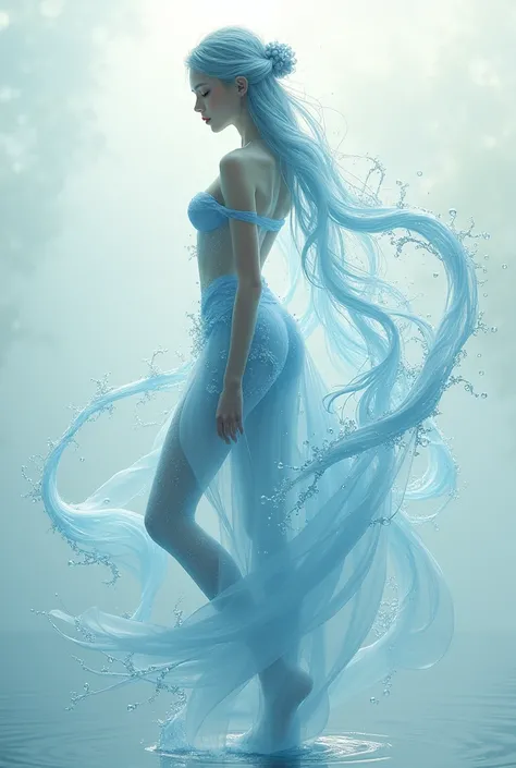 ((Highest quality)), ((masterpiece)), (detailed), A water spirit based on a Japanese woman, Cover your body in water, Wear water, Dressing Water, Wear water,Hair is made of water、Personification of the water spirit, 浮遊感を出しFantasyに, Clothes are made of wate...