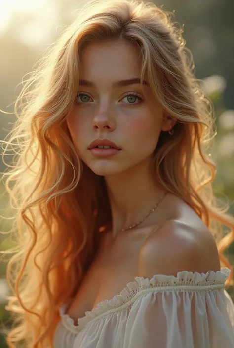 Beautiful girl with long yellow hair