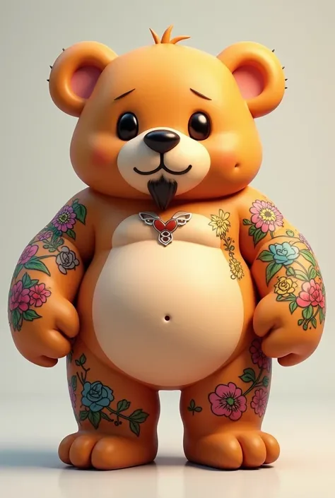 Bimbo teddy bear with tattoos all over his body and a goatee
