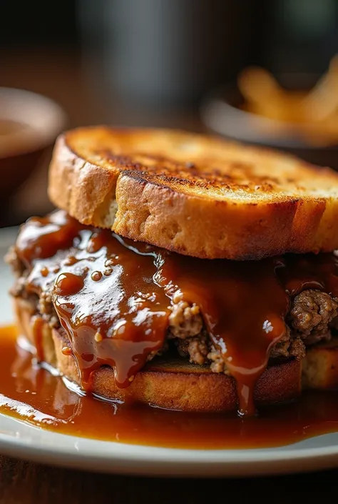 Hot Meatloaf Sandwich – Meatloaf slices with gravy on toasted bread