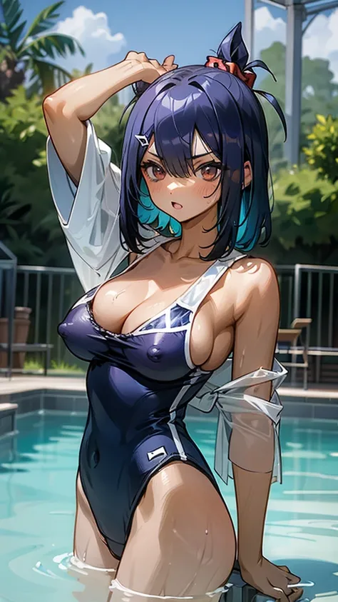 hot spring、School Swimsuit、Erect nipples、woman