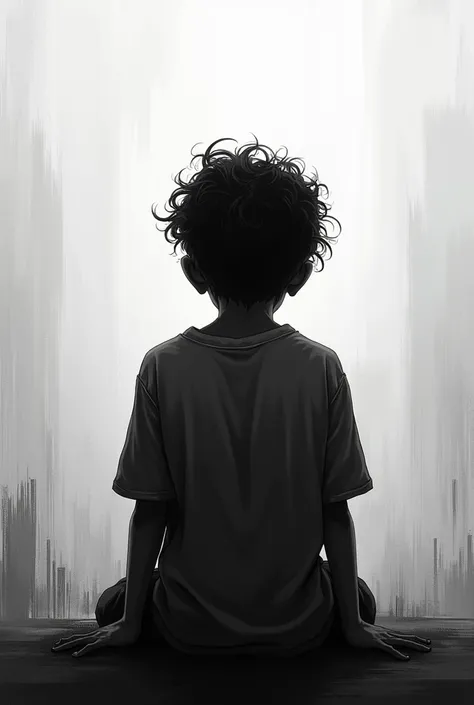 A wallpaper which show a boy back pose, which is mentally disturb and distracted. Make it an aesthetic black and white, according to 2400 x 1080 px at 429 ppi screen resolution 