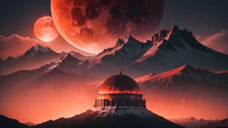 Arafud view of the full moon rising over the mountains, Epic Red- Orange Moonlight, Blood Moon background, 详细的深Red Moon, Blood Moon, Moon Landscape, Moon surface, Red Moon, huge Red Moon, Beautiful moonlight, during a Blood Moon, blood Red Moon, full Blood...