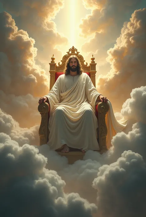 jesus sitting on a throne without face in clouds 
