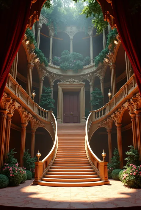 You need to design and develop a 3D model for the stage set for the play. The setting is the grand, luxurious palace of the Beast. The stage is approximately 10m wide and 9m deep, with a backdrop height of around 5m. The design should include a grand, orna...