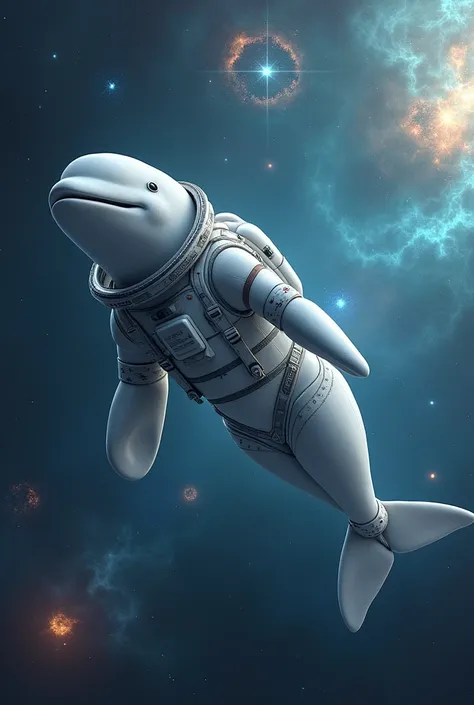 Beluga whale in space suit galaxy explorer realist